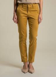 Pantalon chino țesătură poplin mărime normală galben HAPPY femeie