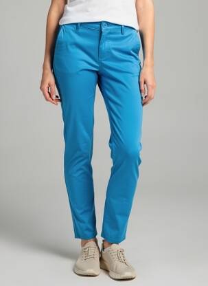 Pantalon chino țesătură poplin mărime normală albastru HAPPY femeie