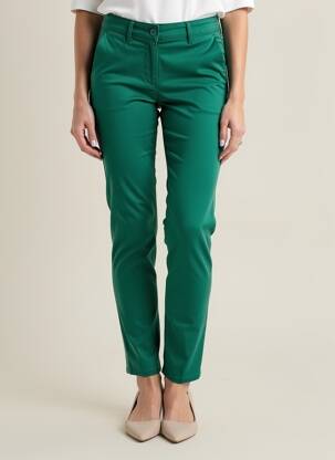 Pantalon chino țesătură poplin mărime normală verde HAPPY femeie