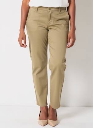 Pantalon chino țesătură poplin mărime normală verde HAPPY femeie
