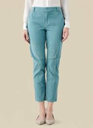 Pantalon 7/8 închidere cu fermoar sub clapetă cu nasturi albastru HAPPY femeie