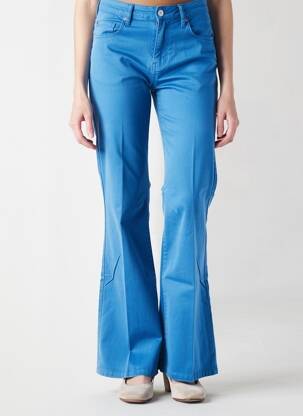 Pantalon evazat închidere cu fermoar sub clapetă cu nasturi albastru HAPPY femeie