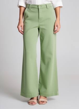 Pantalon evazat croială evazată verde LPB femeie