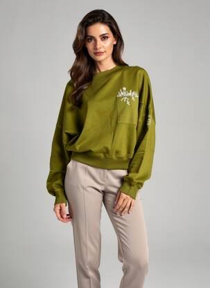 Hanorac broderie mâneci lungi verde ROSE GARDEN femeie