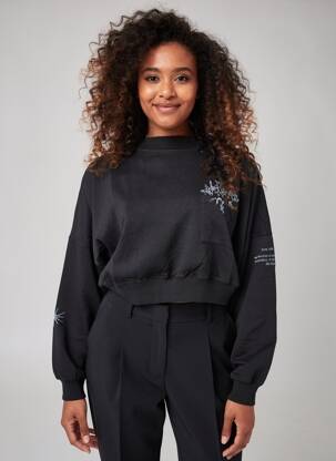 Hanorac broderie mâneci lungi negru ROSE GARDEN femeie