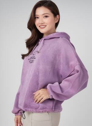 Hanorac cu glugă broderie mâneci lungi violet ROSE GARDEN femeie