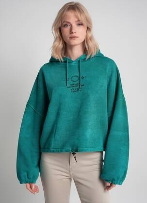 Hanorac cu glugă broderie mâneci lungi verde ROSE GARDEN femeie