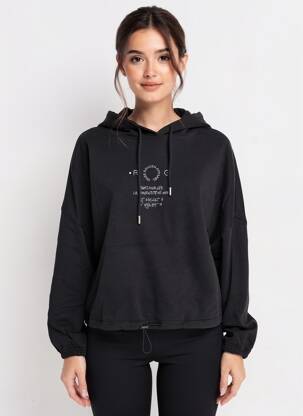 Hanorac cu glugă broderie mâneci lungi negru ROSE GARDEN femeie