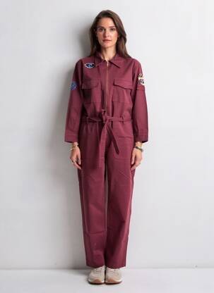 Salopetă-pantalon guler de bluză mâneci lungi violet ROSE GARDEN femeie
