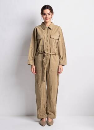 Salopetă-pantalon guler de bluză mâneci lungi verde ROSE GARDEN femeie