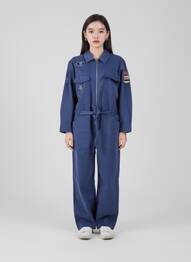 Salopetă-pantalon guler de bluză mâneci lungi albastru ROSE GARDEN femeie
