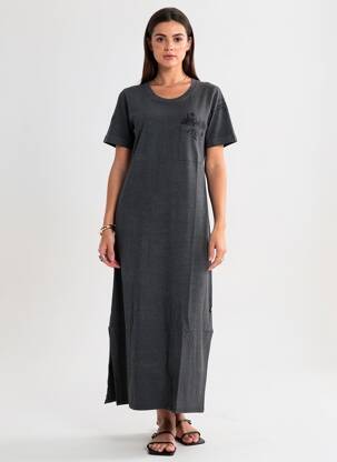Rochie lungă mâneci scurte mâneci scurte gri ROSE GARDEN femeie