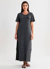 Rochie lungă mâneci scurte mâneci scurte gri ROSE GARDEN femeie