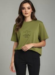 Tricou serigrafie flockată mâneci scurte verde ROSE GARDEN femeie