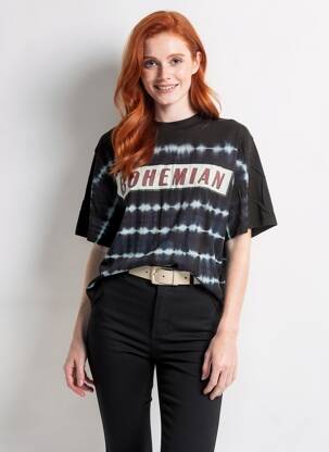Tricou croială dreaptă mâneci scurte negru ROSE GARDEN femeie