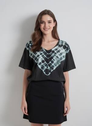 Tricou imprimeu fantezie mâneci scurte negru ROSE GARDEN femeie
