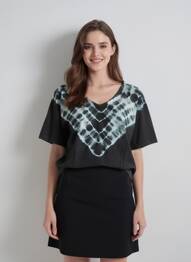 Tricou imprimeu fantezie mâneci scurte negru ROSE GARDEN femeie
