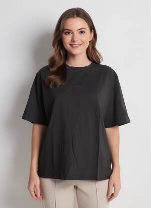 Tricou croială dreaptă mâneci scurte negru ROSE GARDEN femeie