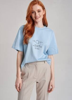 Tricou croială dreaptă mâneci scurte albastru ROSE GARDEN femeie