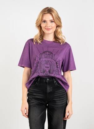 Tricou croială dreaptă mâneci scurte violet ROSE GARDEN femeie