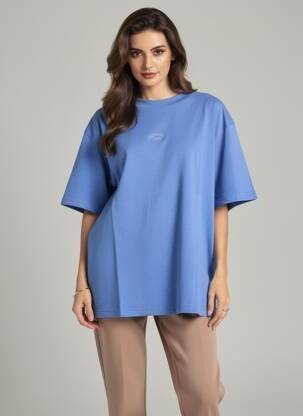 Tricou croială dreaptă mâneci scurte albastru ROSE GARDEN femeie