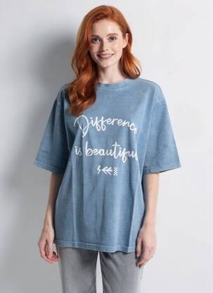 Tricou croială dreaptă mâneci scurte albastru ROSE GARDEN femeie