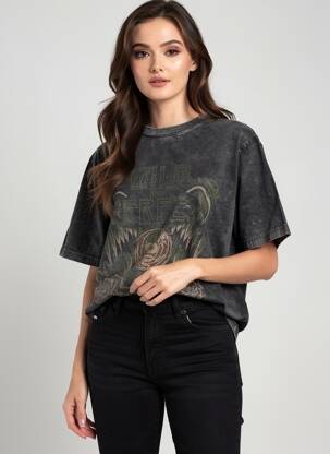 Tricou croială dreaptă mâneci scurte negru ROSE GARDEN femeie