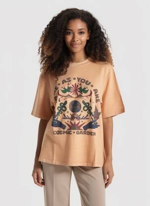 Tricou croială dreaptă mâneci scurte portocalie ROSE GARDEN femeie