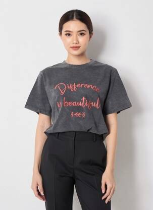 Tricou croială dreaptă mâneci scurte negru ROSE GARDEN femeie