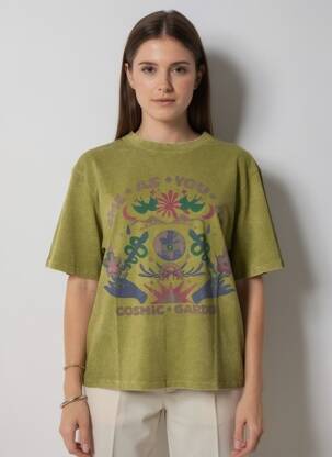 Tricou croială dreaptă mâneci scurte verde ROSE GARDEN femeie