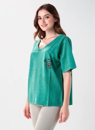Tricou croială dreaptă mâneci scurte verde ROSE GARDEN femeie