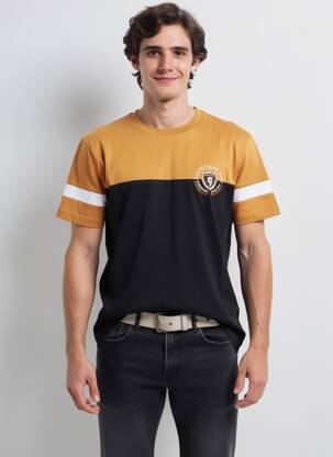 Tricou broderie mâneci scurte galben CAMBERABERO bărbat