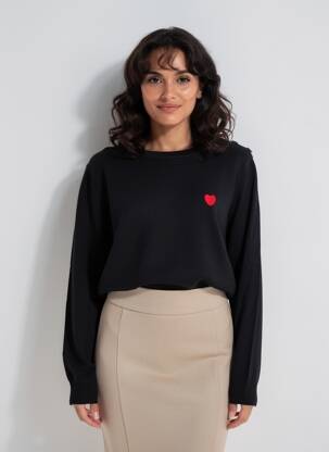 Pulover croială dreaptă mâneci lungi negru MORGAN femeie