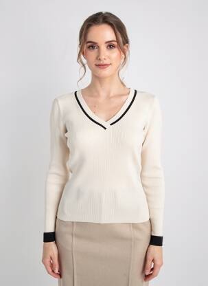 Pulover croială cambrată mâneci lungi bej MORGAN femeie