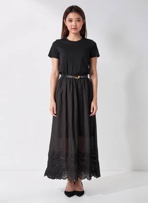 Rochie lungă mâneci scurte mâneci scurte negru MC LORENE femeie