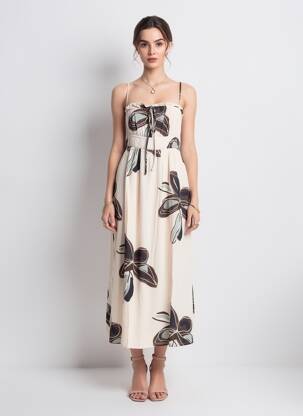 Rochie midi imprimeu fantezie fără mâneci bej TIFFOSI femeie