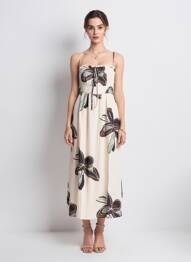 Rochie midi imprimeu fantezie fără mâneci bej TIFFOSI femeie