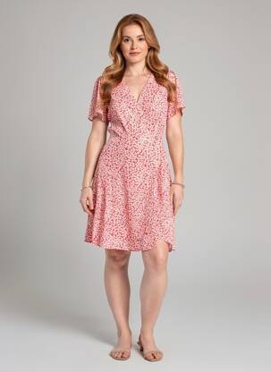 Rochie midi imprimeu floral mâneci scurte roșu MAJOLICA femeie