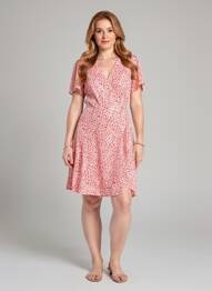 Rochie midi imprimeu floral mâneci scurte roșu MAJOLICA femeie