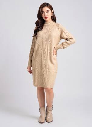 Rochie pulover croială cambrată mâneci lungi maro TIFFOSI femeie