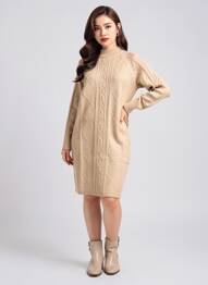 Rochie pulover croială cambrată mâneci lungi maro TIFFOSI femeie