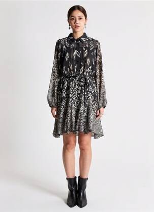 Rochie midi imprimeu fantezie mâneci lungi negru MOLLY BRACKEN femeie