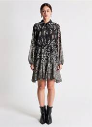 Rochie midi imprimeu fantezie mâneci lungi negru MOLLY BRACKEN femeie