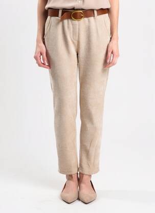 Pantalon slim talie elastică bej MADE IN ITALY femeie