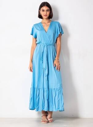 Rochie lungă mâneci scurte mâneci scurte albastru C'FLO femeie