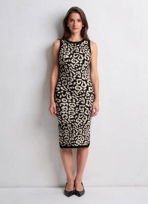Rochie midi imprimeu fantezie fără mâneci negru JOLIO & CO femeie