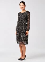 Rochie midi țesătură crep mâneci lungi negru EMMA ELLA femeie