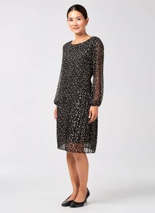 Rochie midi țesătură crep mâneci lungi negru EMMA ELLA femeie