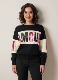 Pulover guler rotund mâneci lungi negru PARIS ET MOI femeie
