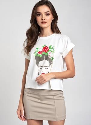 Tricou serigrafie flockată mâneci scurte alb ADILYNN femeie